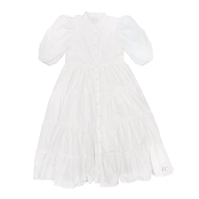 Doily applique white voile midi dress by Petite Amalie