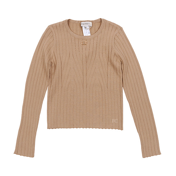 Wide rib camel sweater by Twinset