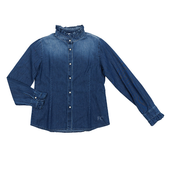 Ruffle collar denim shirt by Please