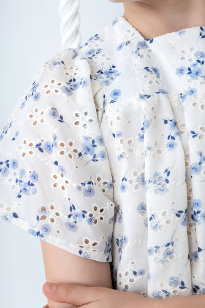 Printed eyelet light blue square neck dress by Noma