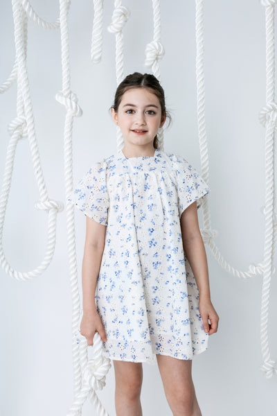 Printed eyelet light blue square neck dress by Noma