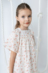 Printed eyelet peach square neck dress by Noma