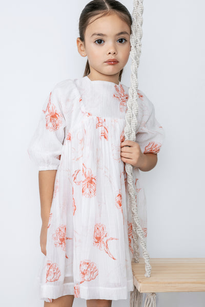 Printed floral peach square neck dress by Noma