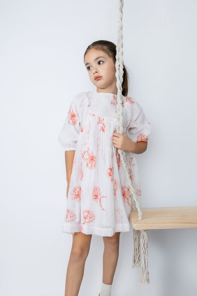 Printed floral peach square neck dress by Noma