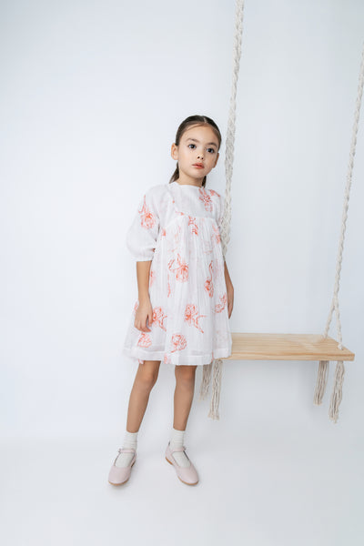 Printed floral peach square neck dress by Noma