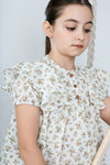 Shoulder frill beige floral dress by Noma