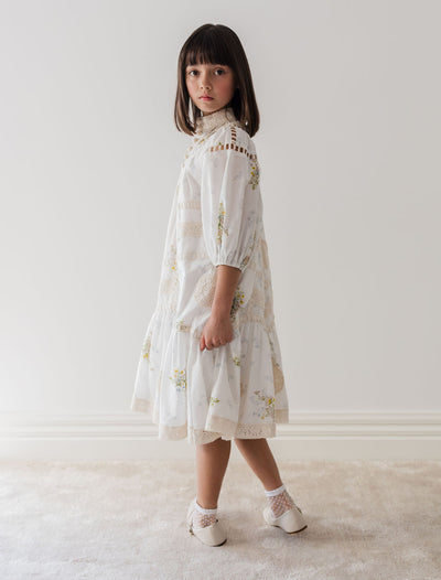 Doily applique spring voile dress by Petite Amalie