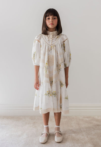 Doily applique spring voile dress by Petite Amalie