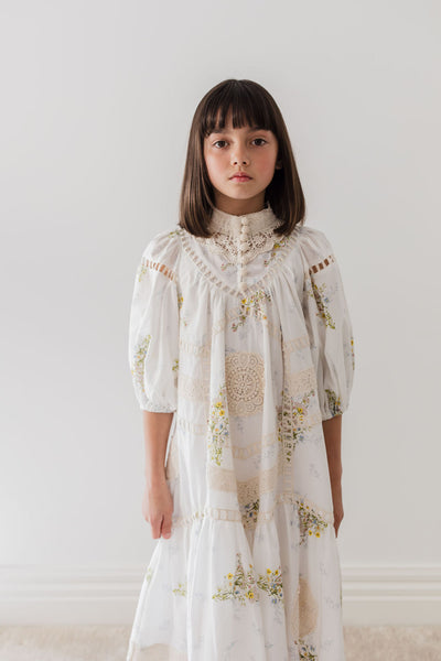 Doily applique spring voile dress by Petite Amalie