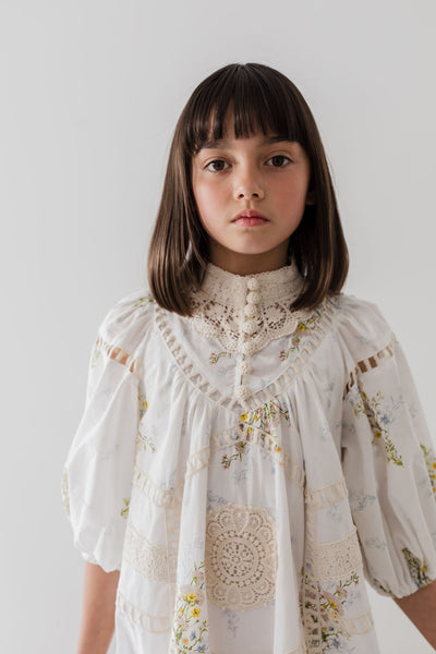 Doily applique spring voile dress by Petite Amalie