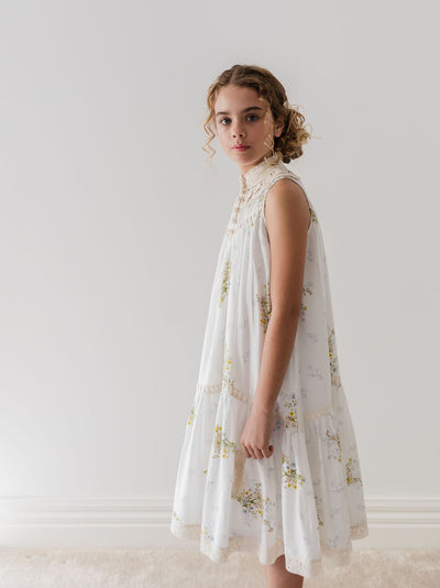 Doily applique sleeveless spring voile dress by Petite Amalie