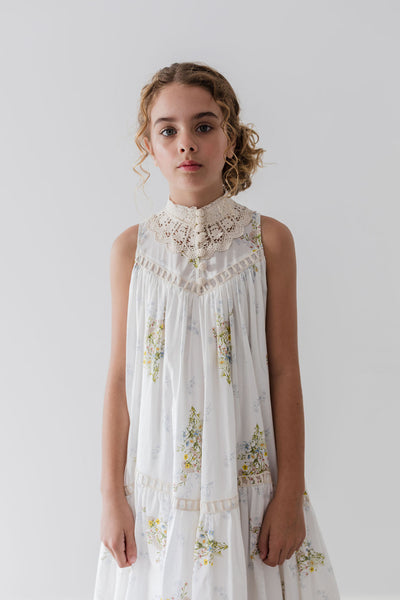 Doily applique sleeveless spring voile dress by Petite Amalie