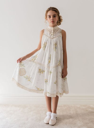 Doily applique sleeveless spring voile dress by Petite Amalie