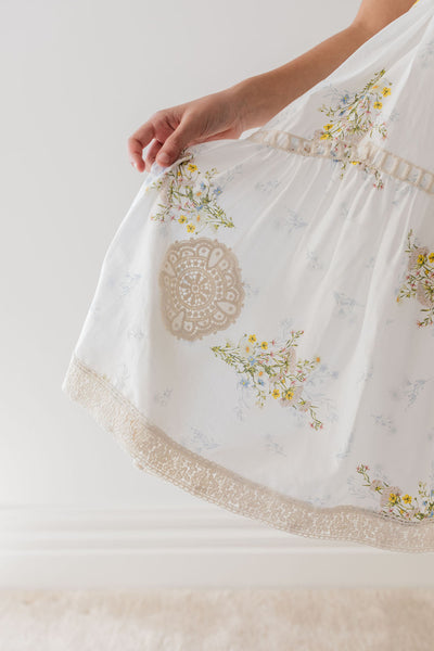 Doily applique sleeveless spring voile dress by Petite Amalie