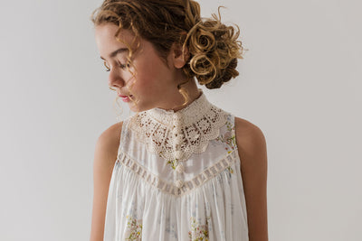 Doily applique sleeveless spring voile dress by Petite Amalie