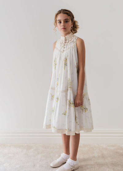 Doily applique sleeveless spring voile dress by Petite Amalie