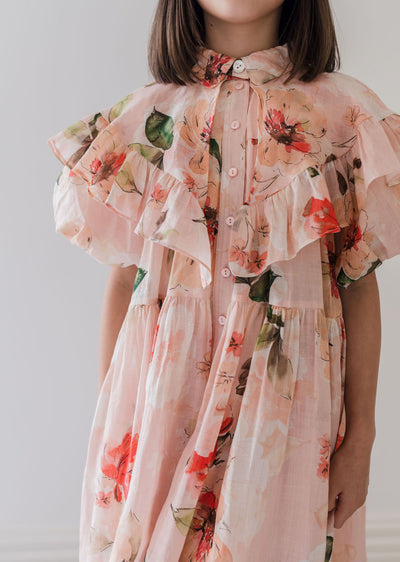 Peach peony linen collar dress by Petite Amalie