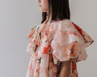 Peach peony linen collar dress by Petite Amalie