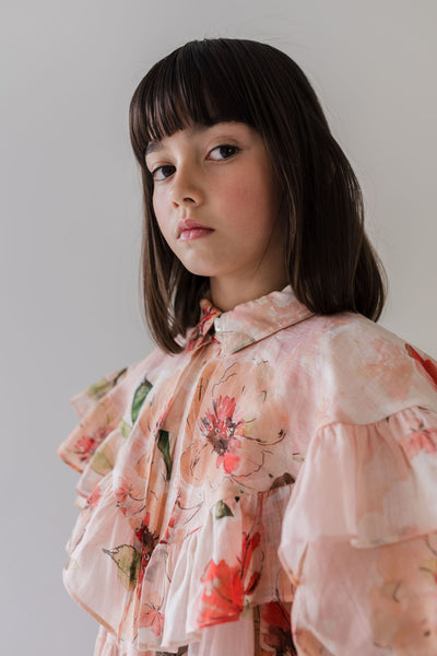 Peach peony linen collar dress by Petite Amalie