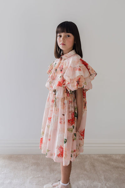 Peach peony linen collar dress by Petite Amalie