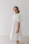 Doily applique white voile midi dress by Petite Amalie