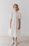 Doily applique white voile midi dress by Petite Amalie