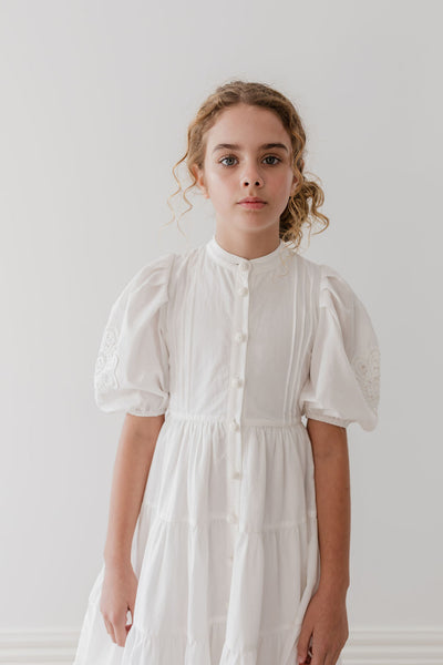 Doily applique white voile midi dress by Petite Amalie