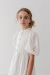 Doily applique white voile midi dress by Petite Amalie