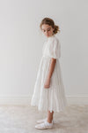 Doily applique white voile midi dress by Petite Amalie