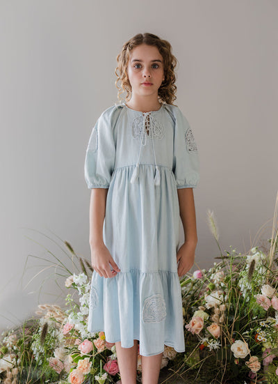 Crochet doily chambray dress by Steph