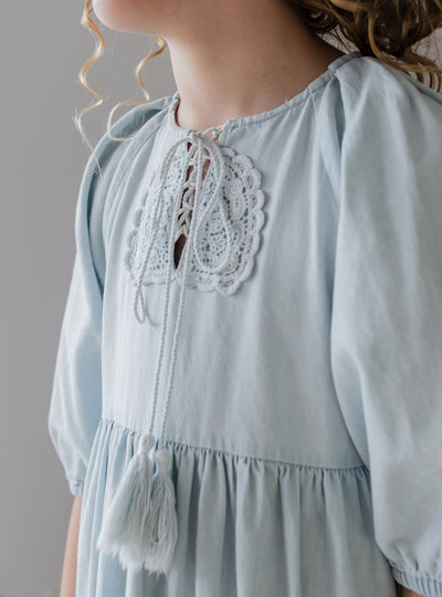 Crochet doily chambray dress by Steph