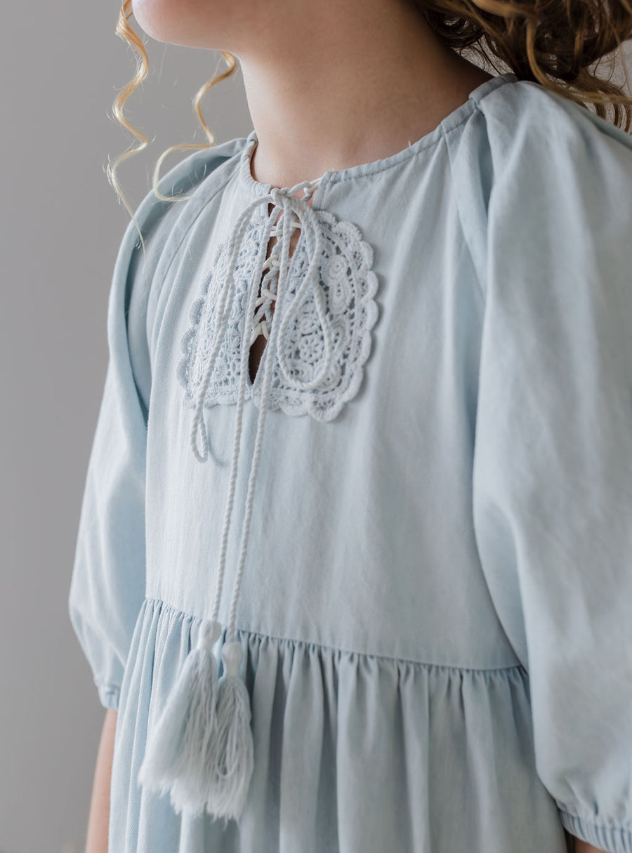 Crochet doily chambray dress by Steph