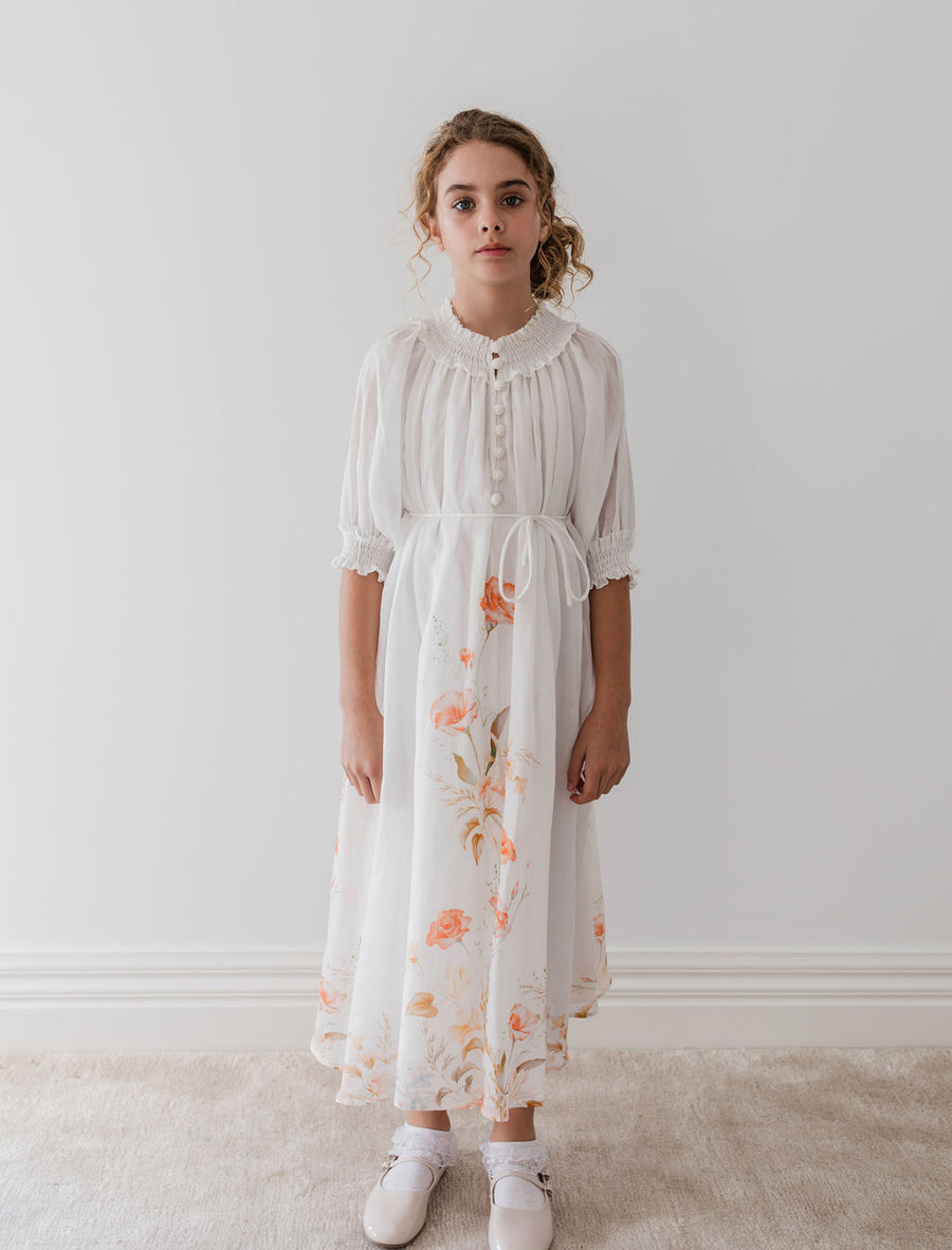 Border floral linen dress by Petite Amalie