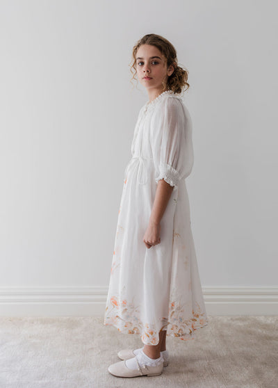 Border floral linen dress by Petite Amalie