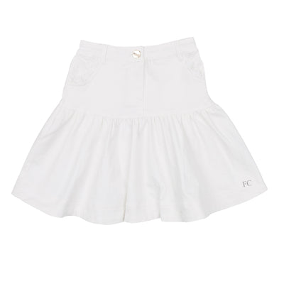 Lace trim white denim skirt by Steph