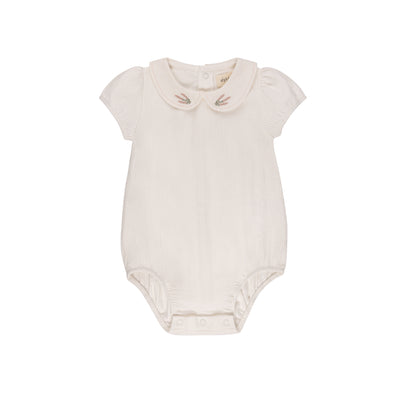 Embroidered collar ivory heather romper by Ely's & Co