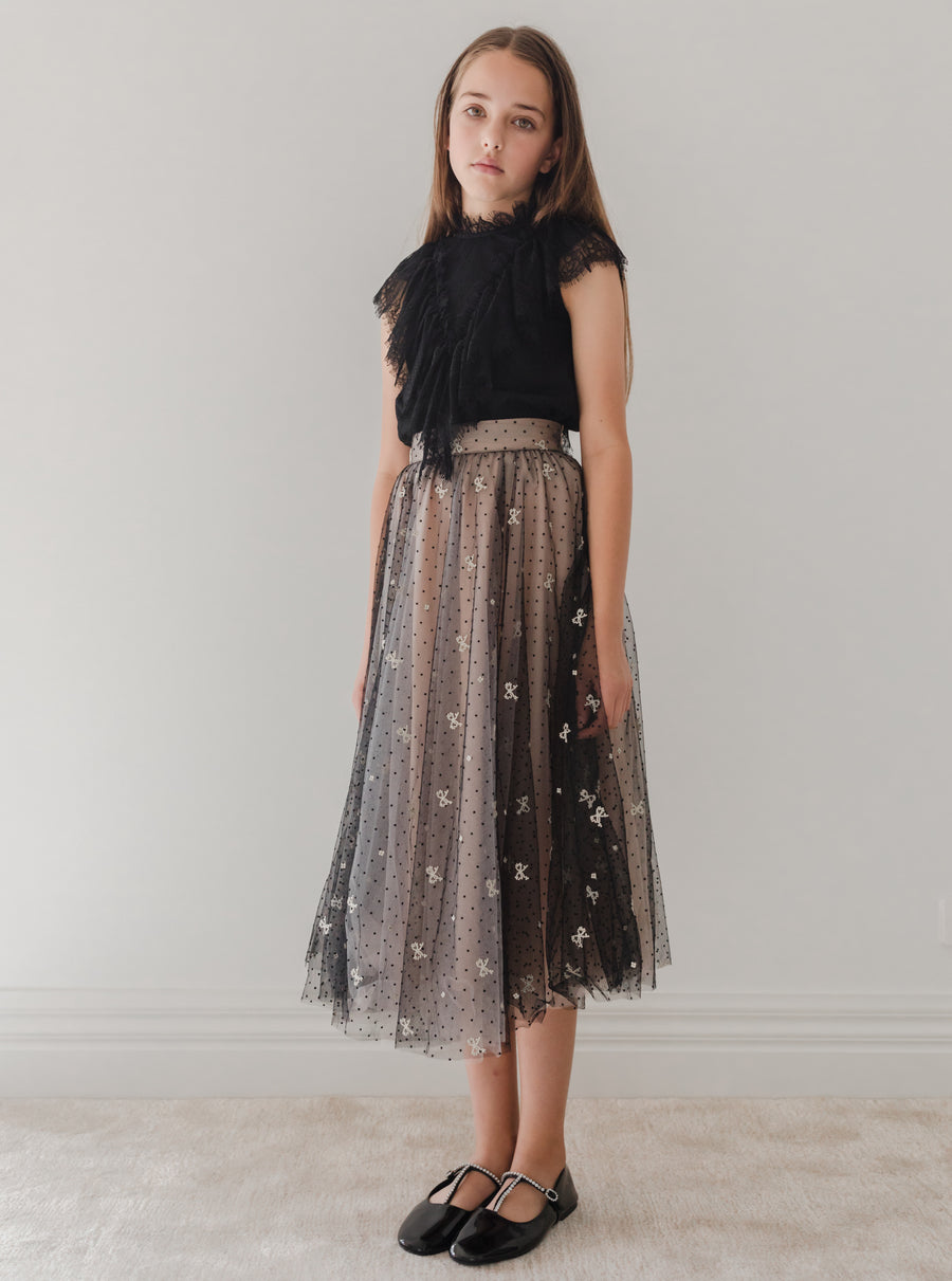 Embroidered bow tulle skirt by Petite Amalie