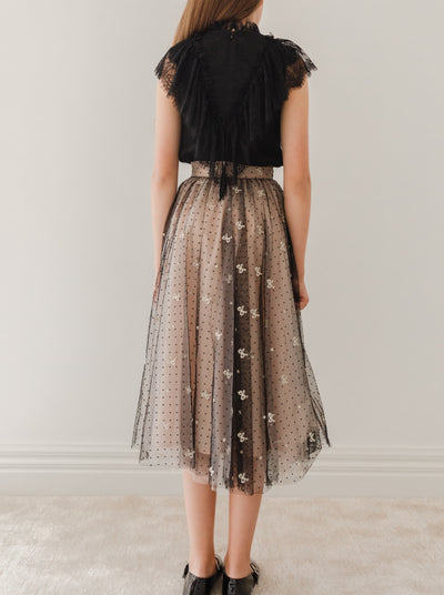 Embroidered bow tulle skirt by Petite Amalie