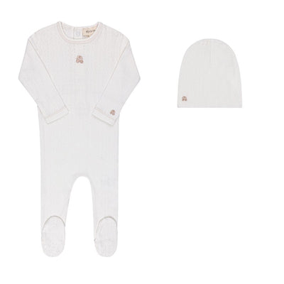 Cherry pointelle ivory/rose gold footie + beanie by Ely's & Co