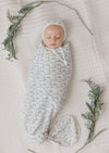 Vine pattern blue on ivory muslin swaddle by Ely's & Co