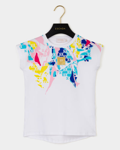 Colorful abstract patch tee by Escada