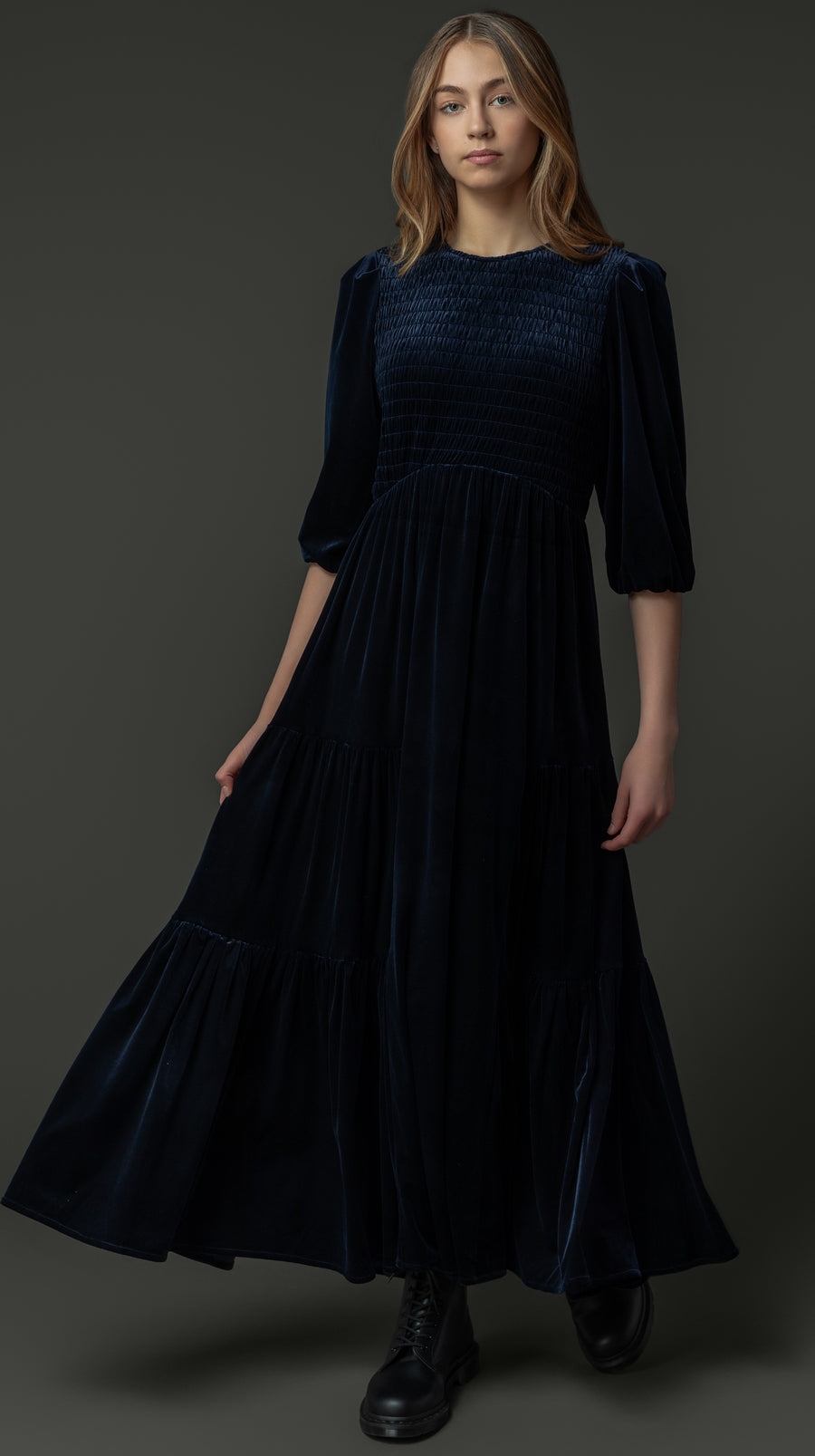 Vanessa blue velour dress by Zaikamoya