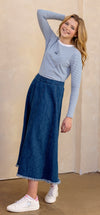 Light wash denim paneled skirt by Coco Blanc