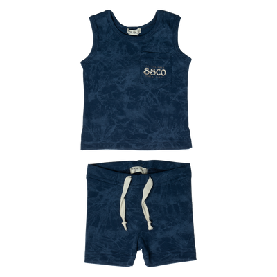 Rib blue shorts set by Crew Kids