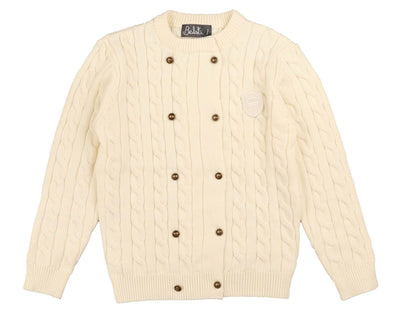 Cable double breasted cream emblem sweater by Belati