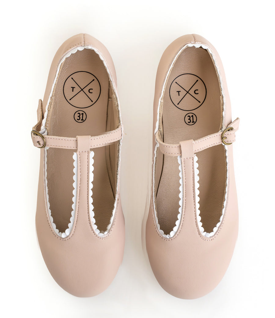 Ballerina pink t-straps by Tannery & Co