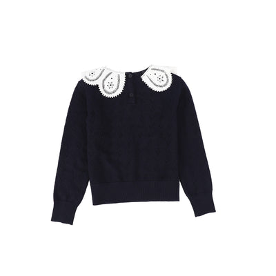 Textured knit detail navy collar sweater by Bamboo