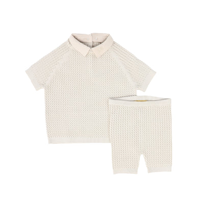 Cable knit tan shorts set by Le Bourdon