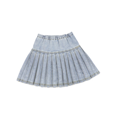 Low cut blue denim pleated skirt by Bace