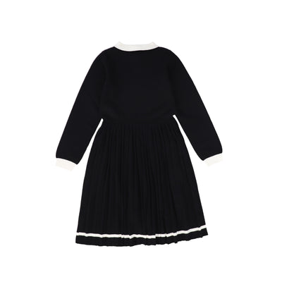 Knit pleated black trim collar dress by Bamboo